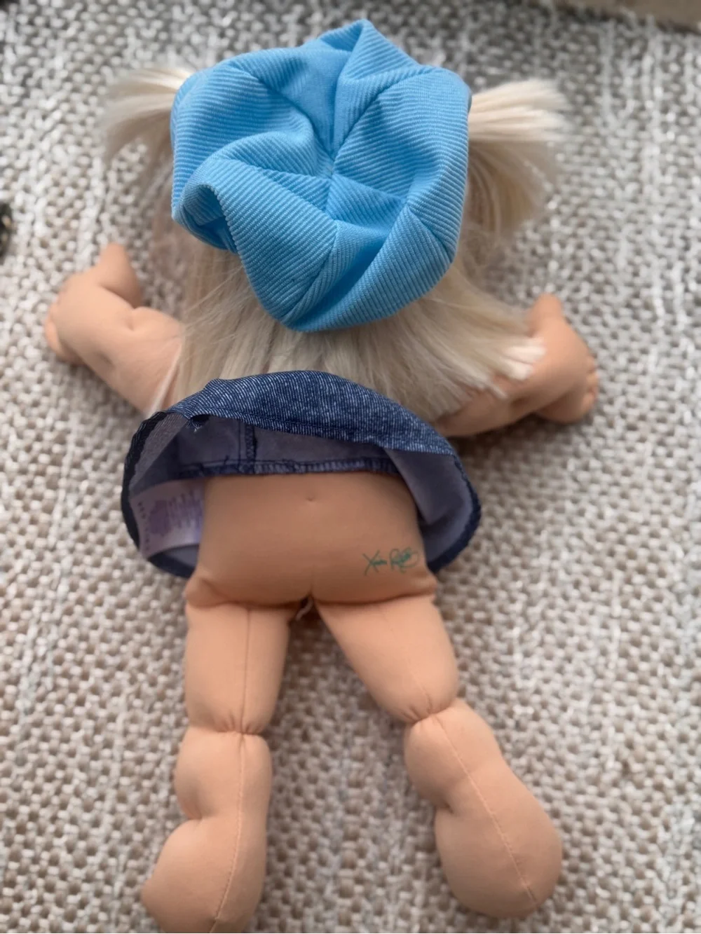 Soft Blonde Cabbage Patch-Style Doll with Blue Hat